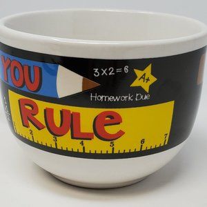 Teacher's mug with ruler, pencil, equations white